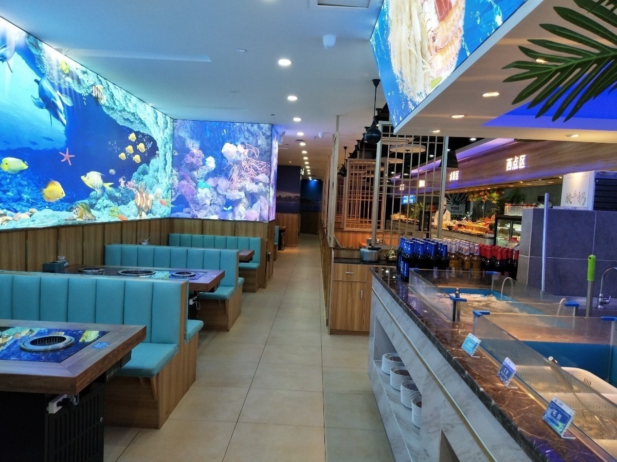 设计图批发海鲜档口图片自助餐厅墙图片大全自助餐海鲜档口装饰图片